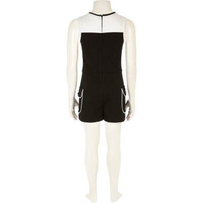 Girls black and white block playsuit